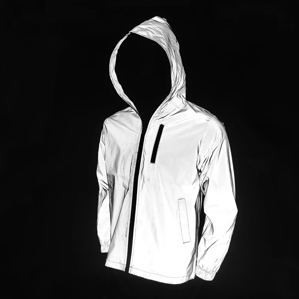 

Streetwear Hip Hop Coat Light In Night Club Men Reflective Jacket Shining In The Night Young Man Jacket Youth Jacket, Reflective silver