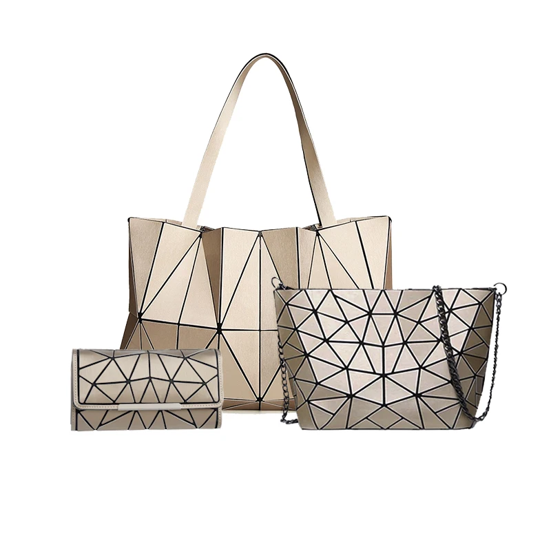 

best quality 2021 tote designer handbags geometric set 3pcs ladies handbag women bags pu, Black, silver, white, red, rose, blue