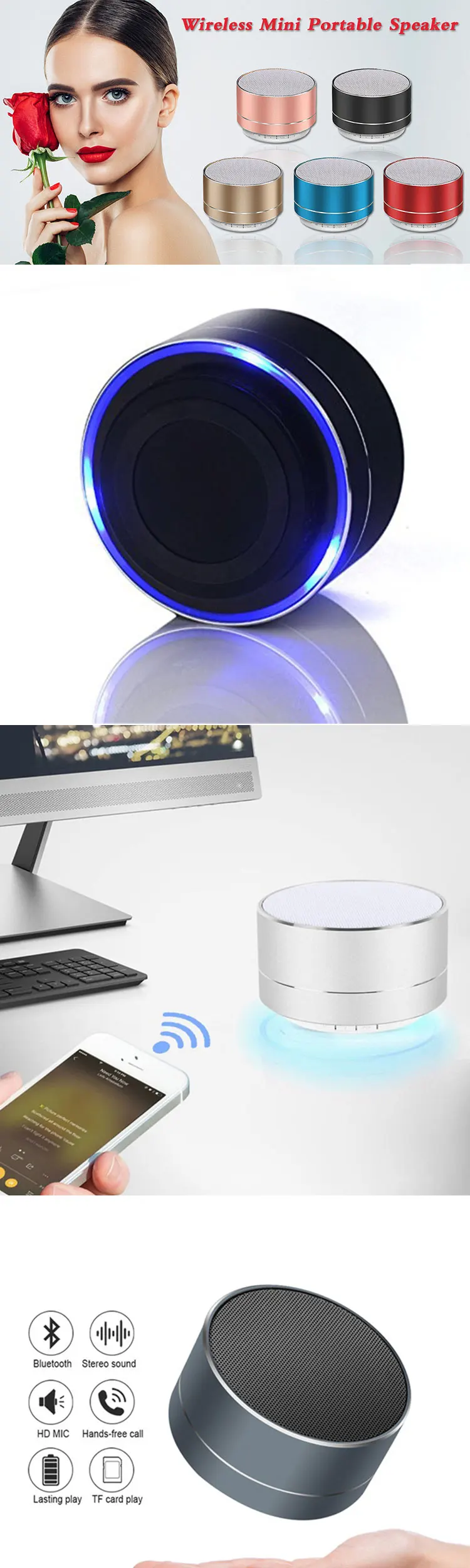 Outdoor With LED Light Handsfree Stereo Sound BT Wireless Mini Portable Speaker - ANKUX.COM