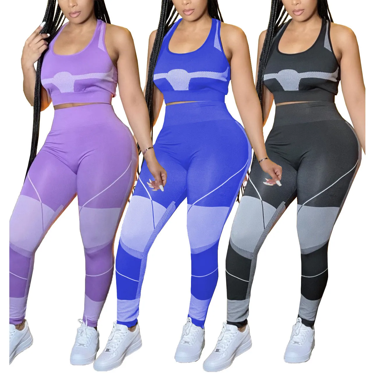 

FS3306D women Fashion Gym Wear fitness Ladies 2 piece yoga sets leggings tops sets Yoga Sportswear Outfit