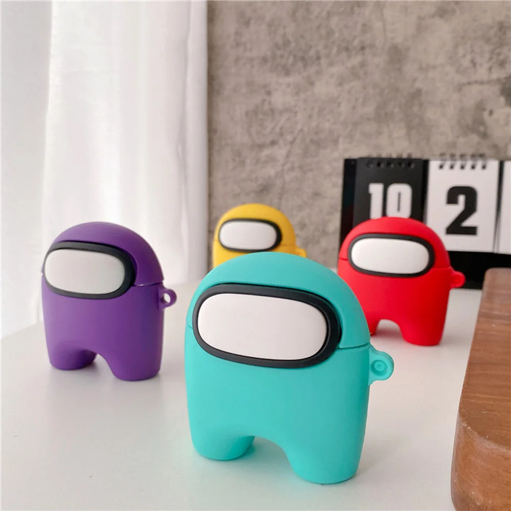 

For Airpod Case Cartoon 3D Amoung Us Air Pod Case Silicone Cover Christmas for Apple Headset Protective Sleeve, Red blue purple yellow