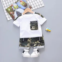 

Summer Children Kids Boys Clothes Camouflage Short Sleeve Top+shorts Suit 2 Pieces Set, As picture shows