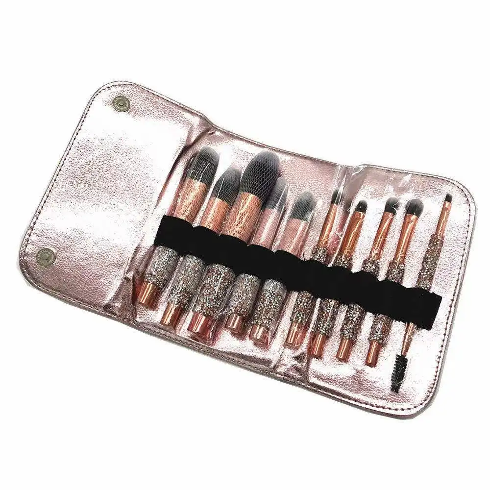 

10PCS Wholesale Blinge Brush Crystal Makeup Purple Makeup Brush Set Face Foundation Eyeshadow Cosmetic Neon Makeup Brush, Gold