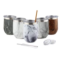 

Hot Selling 12OZ Marble Printing Double Wall Tumbler Cup Insulated Vacuum Wine tumbler With Straw&Cleaner Set