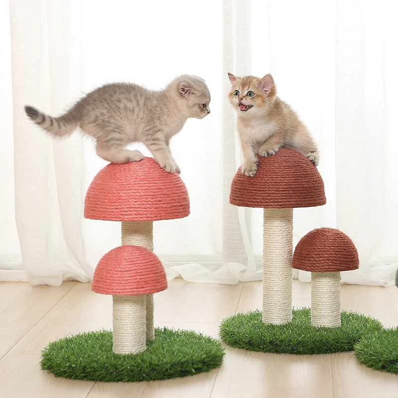 

Mushroom Shape Natural Wood Sisal Rope Cat Scratcher Tree Fashion Multicolor Cat House Pet Toys, Pink,coffee,grey