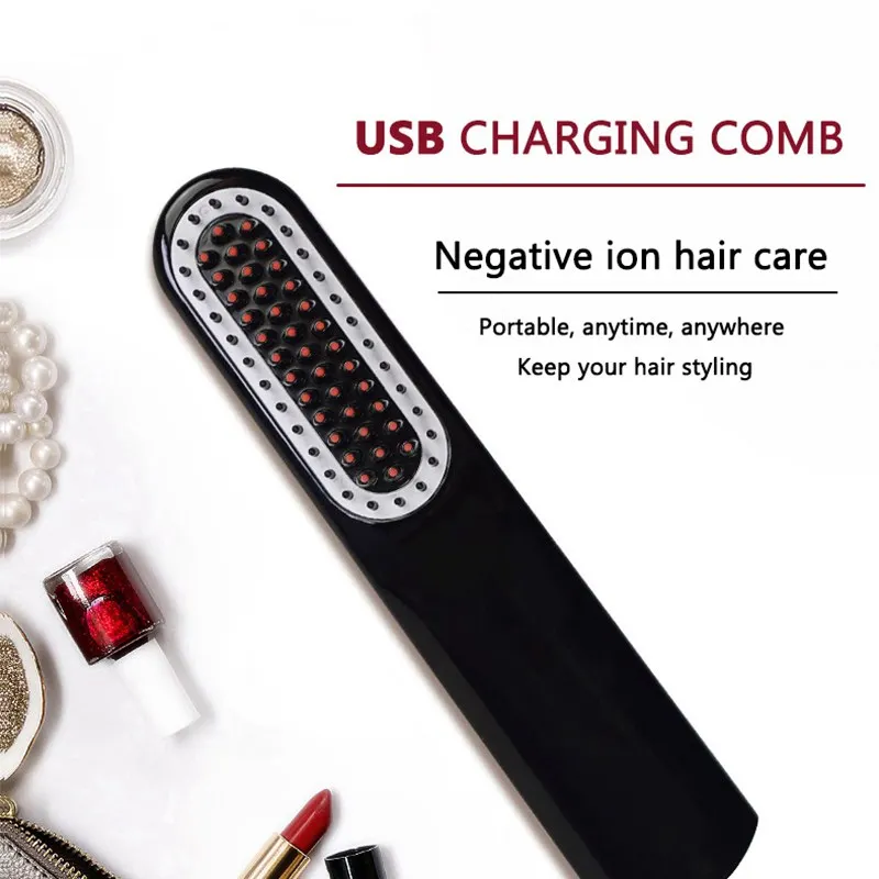 

USB Charging Wireless Mini Beard Portable Electric Combs Men Beard Hair Straightening Brush, White/pink/red