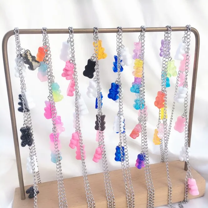 

7 Colors Rainbow Pride Cute Jelly Bear Gummy Necklaces for Women Girls Cool Punk Hip Hop Resin Necklaces Accessories, Picture shows