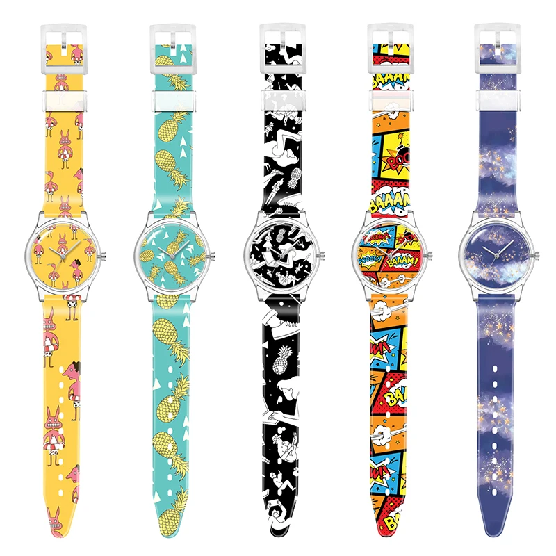 

Customize Logo Watch Face Printed OEM Recyled Plastic Custom Design Own Character Watch Customized Watch Dial Strap