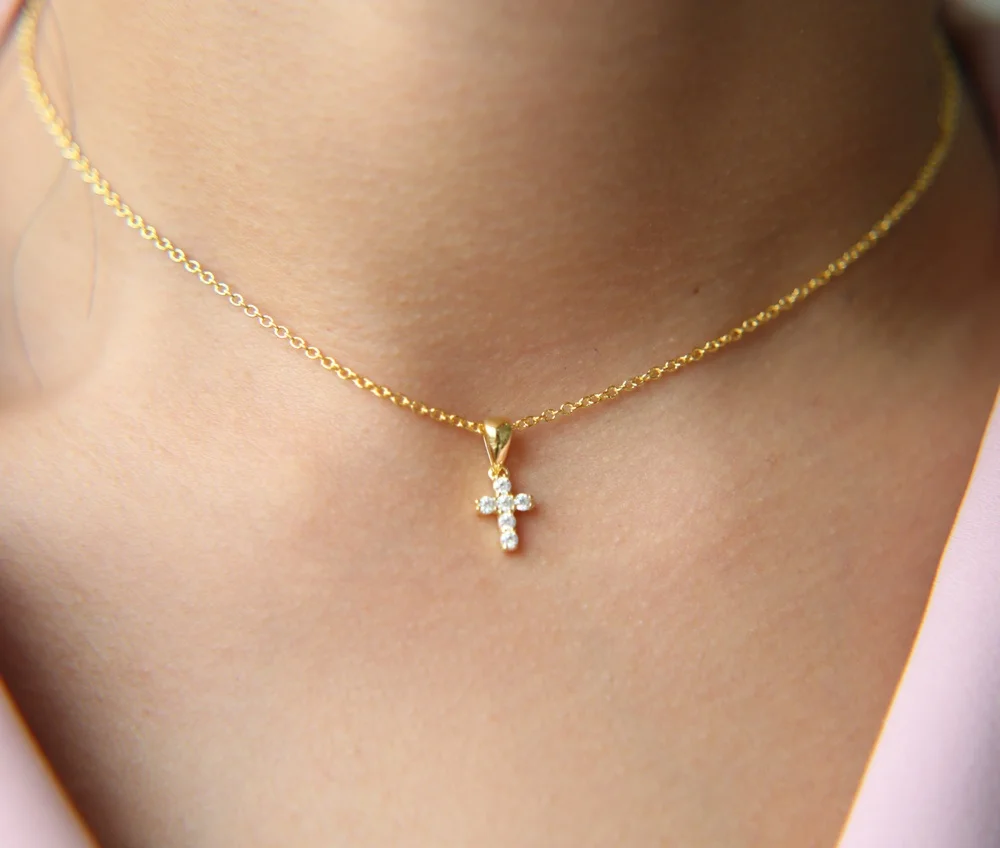 

2022 gold jewelry pave 5A bling zirconia cross pendant 925 sterling silver necklace