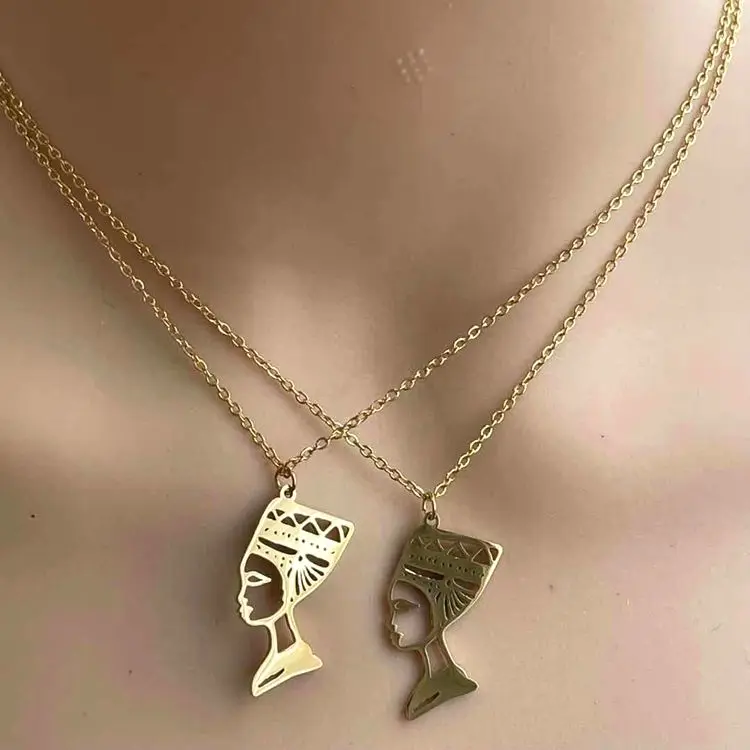 

18k Gold Plated Nefertiti Pendant Jewelry Fashion Women Men Stainless Steel Egyptian Queen Nefertiti Head Necklace