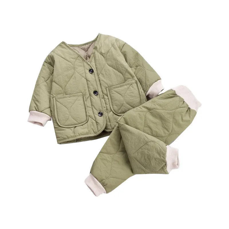 

New Winter Children Fashion Keep Warm Clothes Kids Boys Girls Thicken Cotton Jacket Pants 2Pcs/sets Baby Infant Casual Clothing, As picture