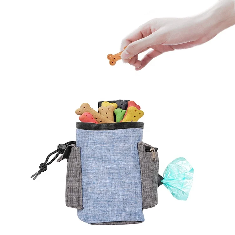

high quality canvas durable multiple pockets poop bag dispenser dog walking treat pouch, Blue
