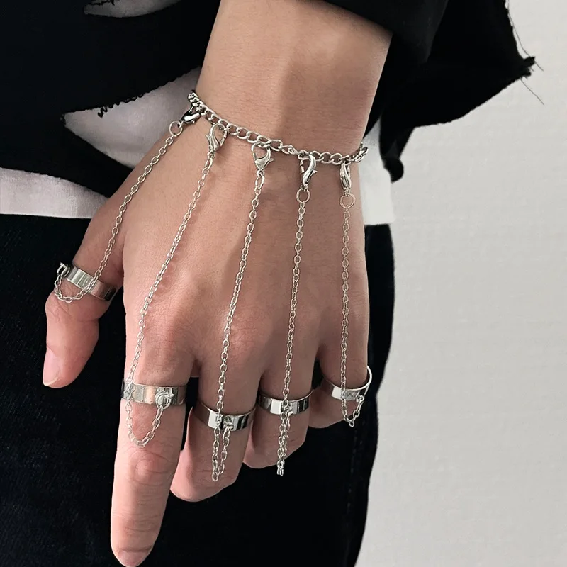 

Personalized Fashion Trend Jewelry Mens Bracelets Detachable 5 Ring Chain Bracelet