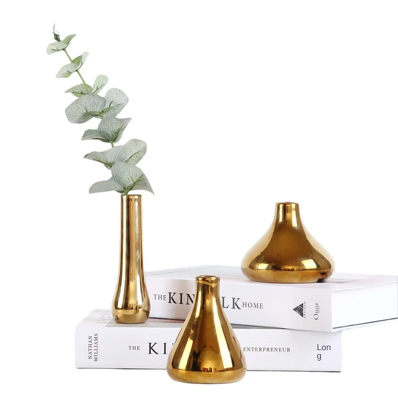 

Nordic mini ornaments decoration gold plated ceramic flower vase home living room ornament decor vases