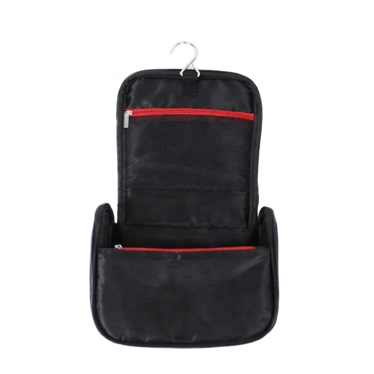 

Small Women Black Leather Hanging Toiletry Wash Bag, Black,customized