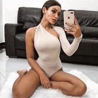 

Female Sexy One Shoulder Long Sleeve Black Bodysuit For Women Fashion Bodysuit