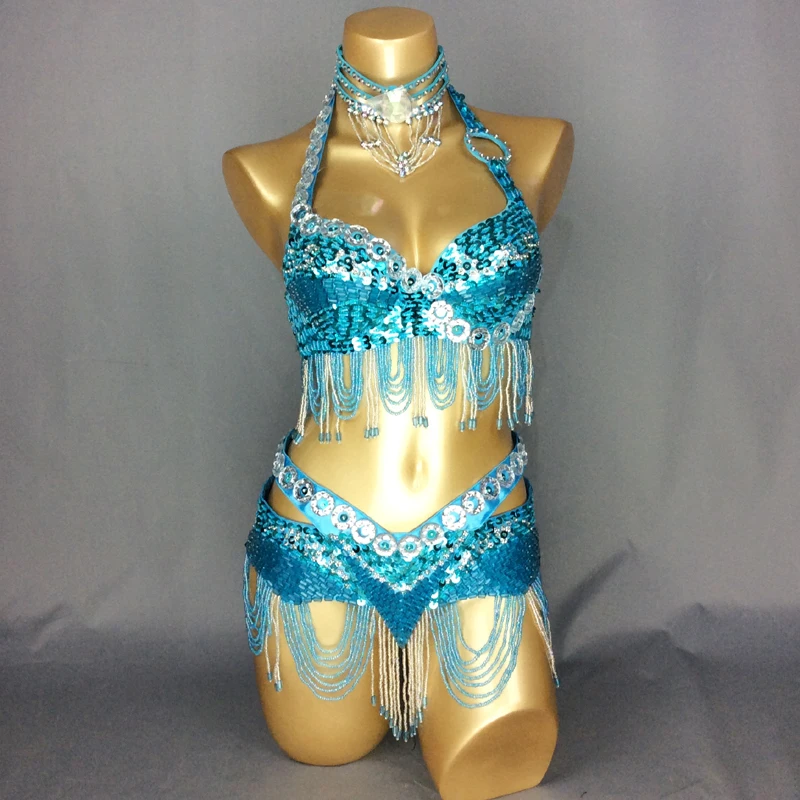 

Hot design handmade beaded belly dance costume wear Bar+Belt 2piece/ set ladies belly dance costumes women dancing wear