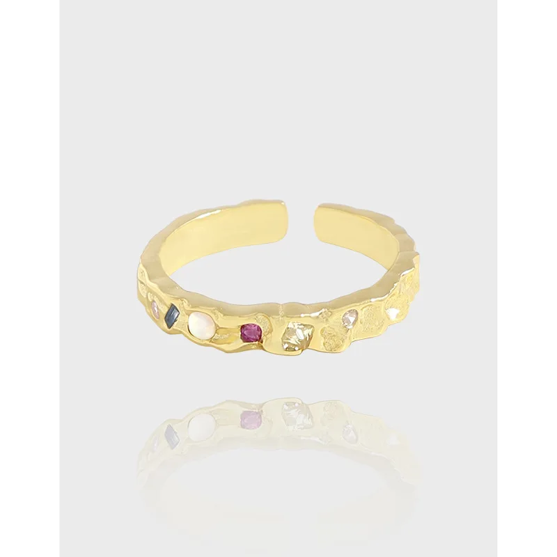 18K Gold Plated 925 Sterling Silver Geometric Fire Opal Wedding Rings for Girls Fine Jewelry