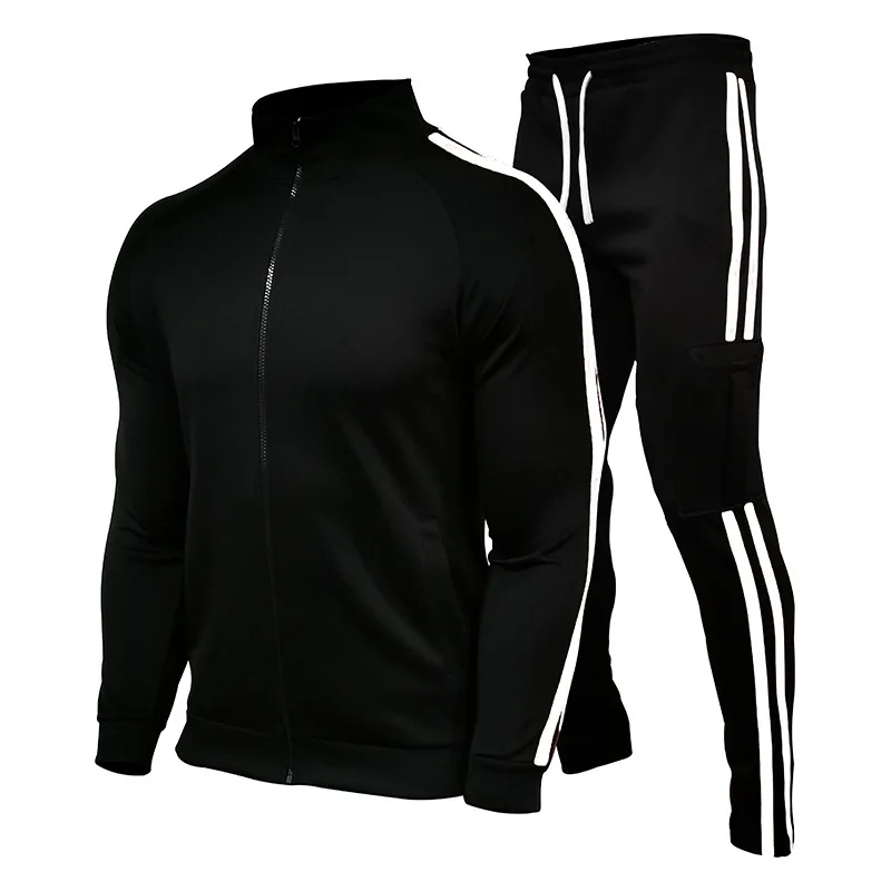 

Wholesale Fashion Zipper Sweatsuit Sport Jogger Casual Running Tracksuit Custom Solid Men Two Piece Set, Shown