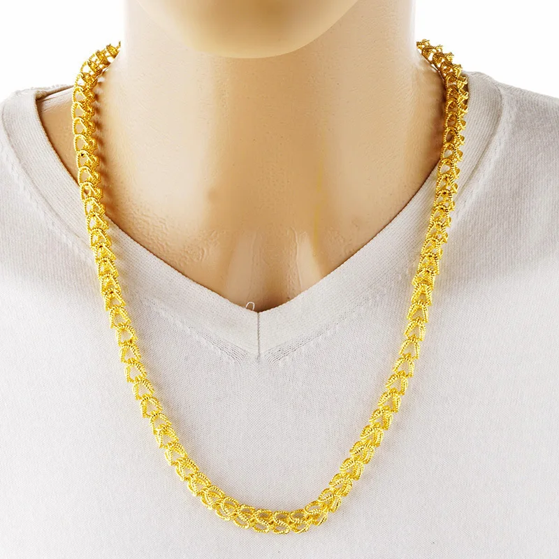 

Men's Hollow Gold-Plated Double Chinese Dragon Heads Necklace 24K Domineering Imitation Yellow Gold Colorfast