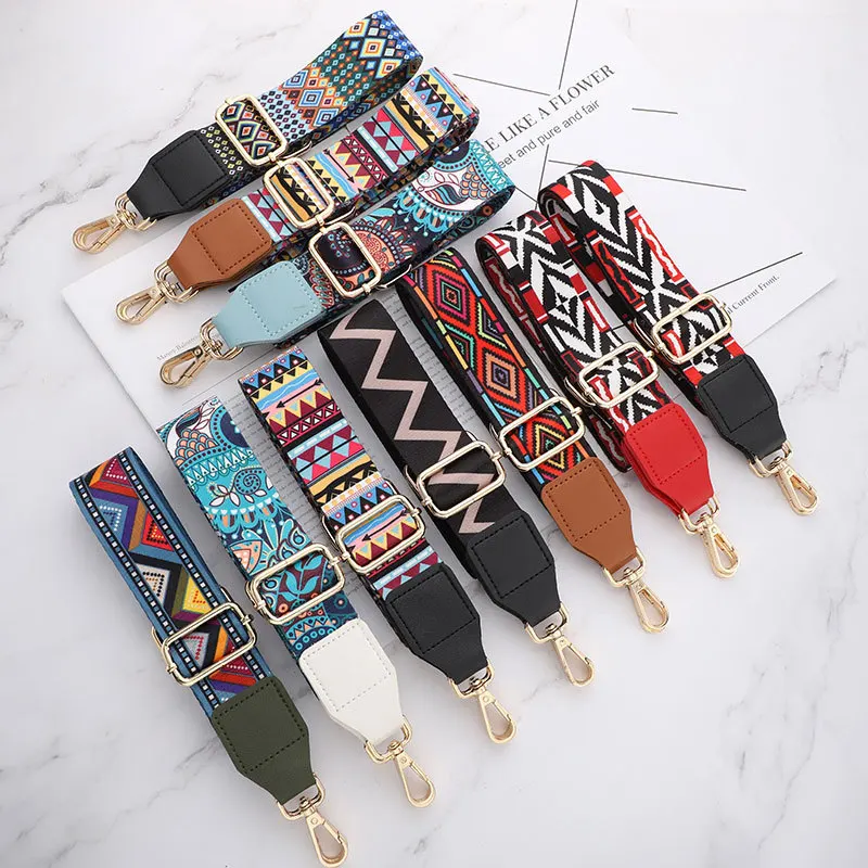 

2022 National Colorful Wide Shoulder Strap Adjustable Replacement Belt Guitar Strap Purse Crossbody Straps with 2 buckles