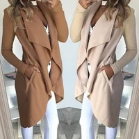 

2019 Fashion Solid Color Long-sleeved Cardigan Coat Lapel Slim Mid-length Windbreaker Jacket