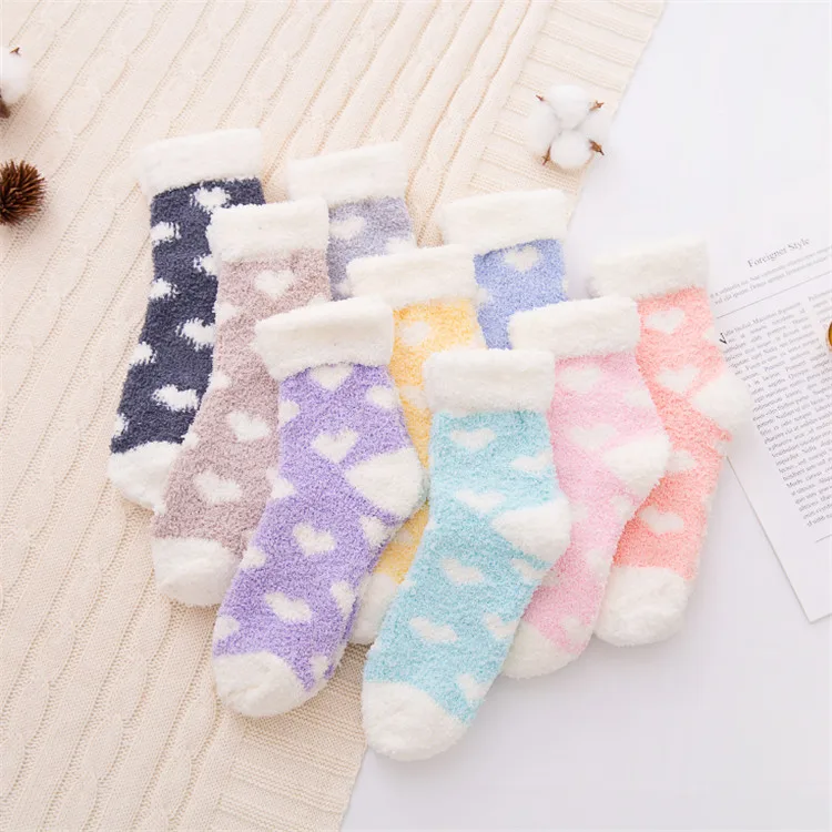 

Wholesale girls cute pink heart cosy socks plush slipper valentine gifts socks multi color fuzzy socks women