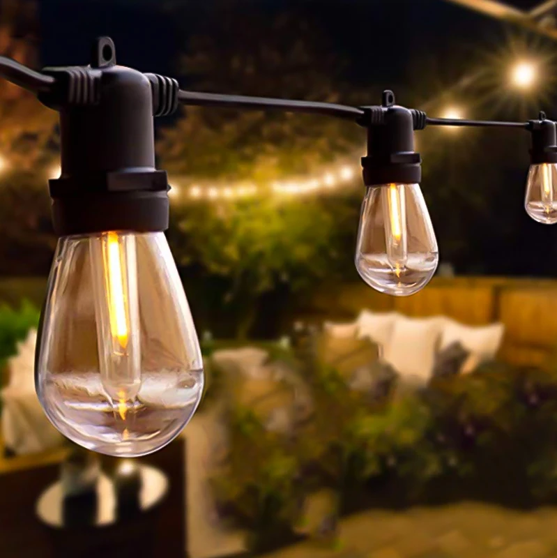 The new model S14 15 stocks outdoor waterproof string lights use LED Bulbs,Use for Outdoor patio,garden, Backyard
