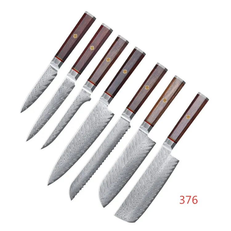 

Super quality 7 Pcs Wooden Handle juego de cuchillos de Damasco Damascus Knife Set For Chef