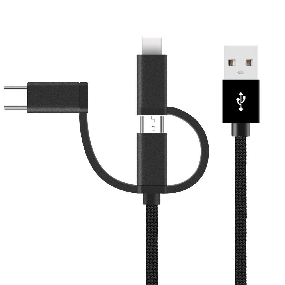 

3FT 1000mm USB Charging Cable 3 in 1 Nylon Braided Multi Head cable Cheap Price for Mobile Phone