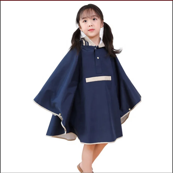 

PVC Vogue Pullover Poncho Children Protective Cute Poncho Children Waterproof Hiking Poncho, Navy blue/beige