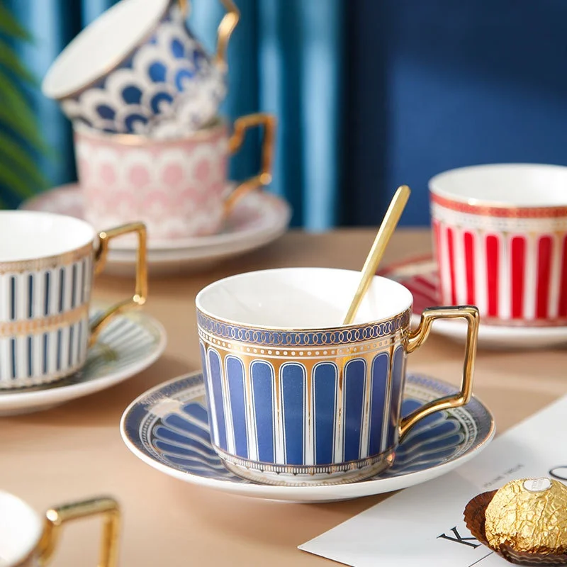 

British British fashion pattern ceramic coffee cup and saucer home office afternoon tea coffee cup flower tea cup and saucer, Picture