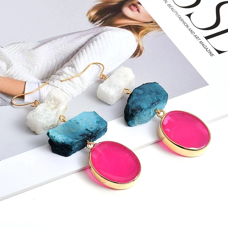 

High-quality Fashion Trend Drop Earring Wholesale Jewelry For Women New Arrival Colorful Irregular Natural Stone Long Earrings, Many colors fyi