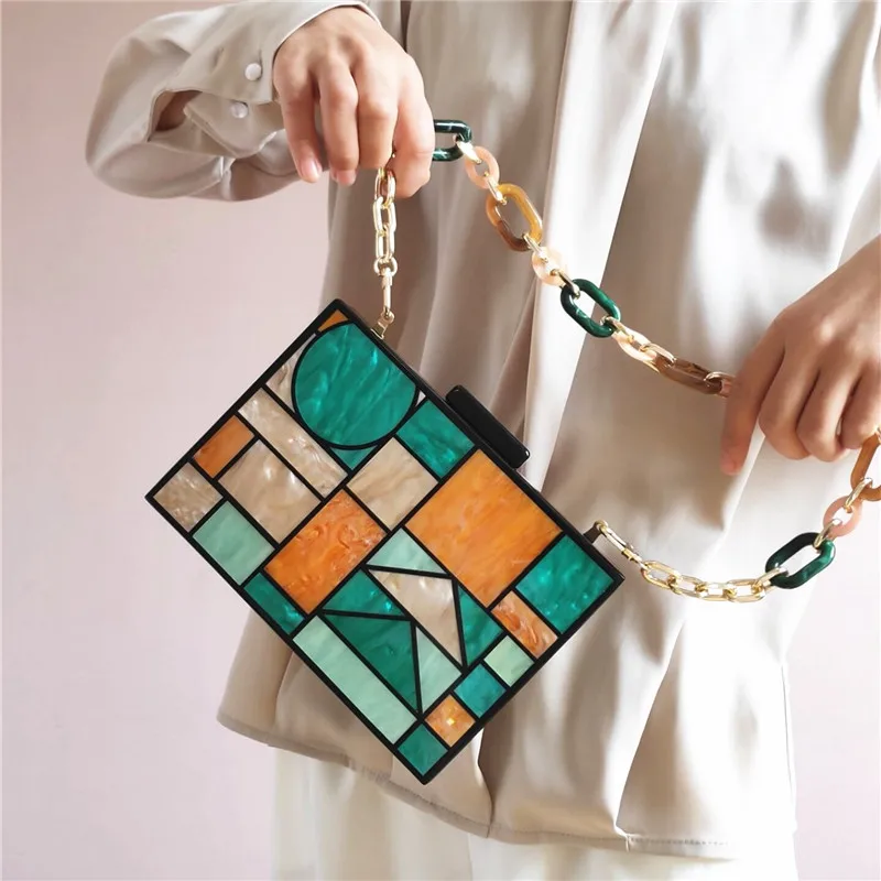 

2020 new acrylic design small green bags with chain for bag woman evening party