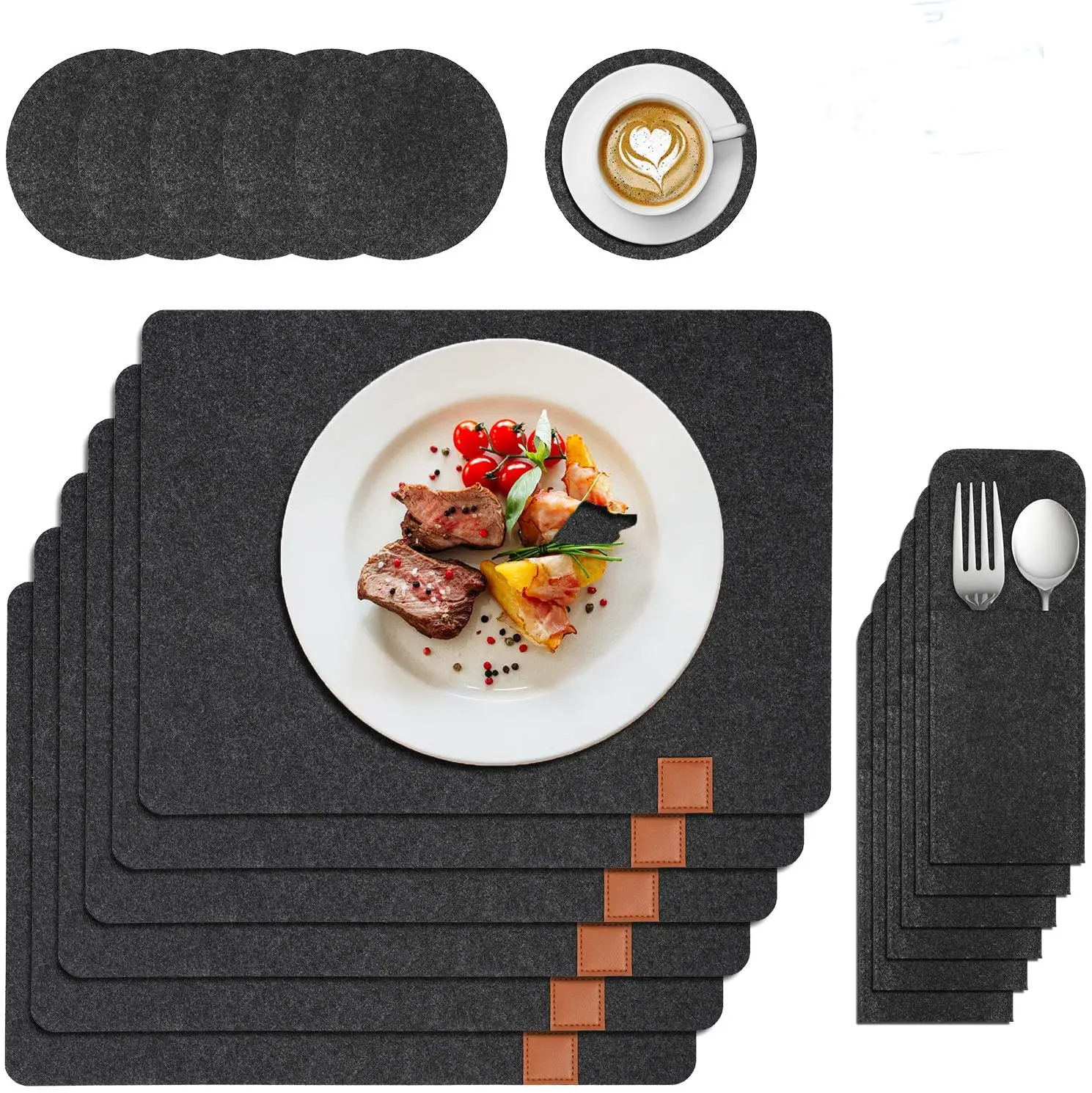 

Hot Sale Rectangular Mat Pad Hotel Kitchen Wine Glass Felt Dinning Round Dining Set Table Placemat, Dark grey or custom