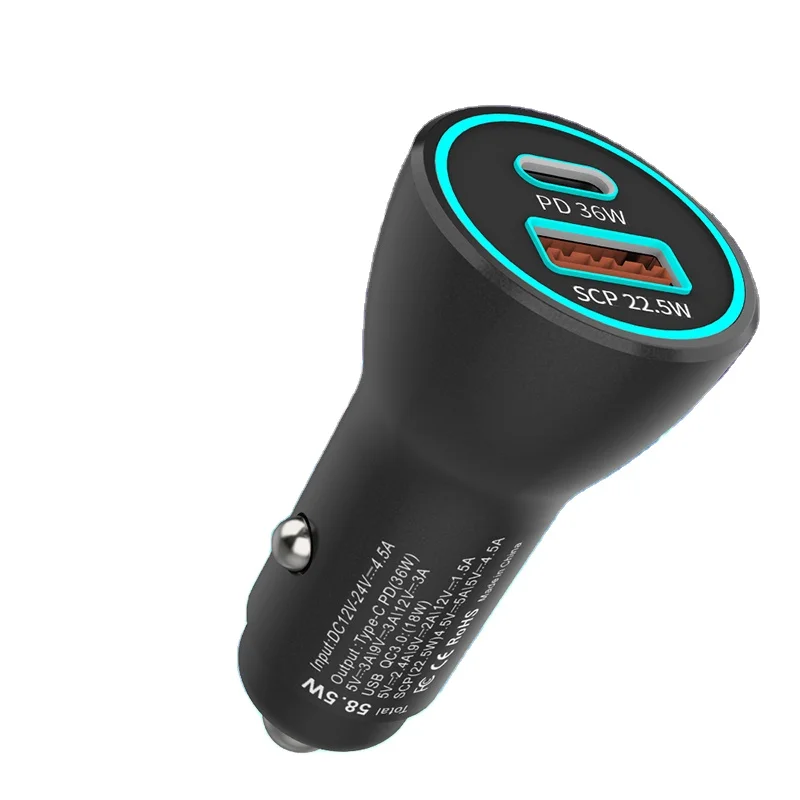 

Dual Port Usb Car Charger Fast Charger Portable Travel USB PD Car Charger Fast Charging Adapter for Mobile Phone, Black