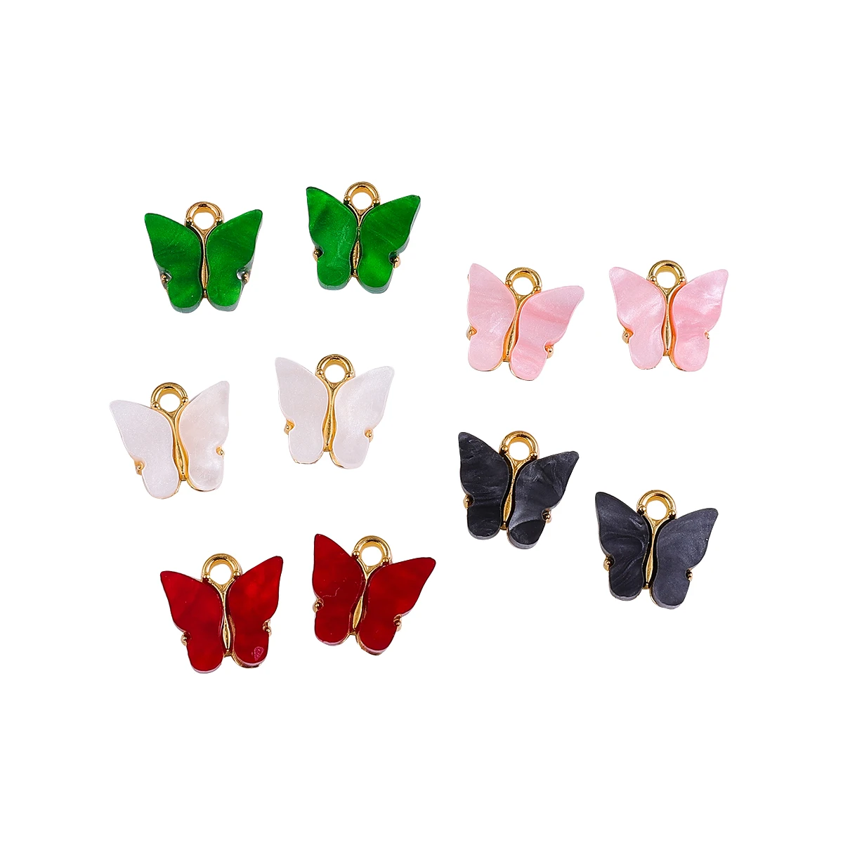 

10Pcs/set Multicolor Acrylic Butterfly Charms Pendants for DIY Earrings Necklaces Bracelets Jewelry Findings Making, Black green blue pink purple red white yellow