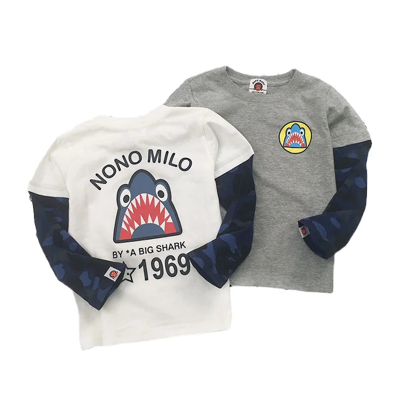 

children t-shirt boys long sleeve cotton bottomed shirt kids cartoon round neck shirt, As picture