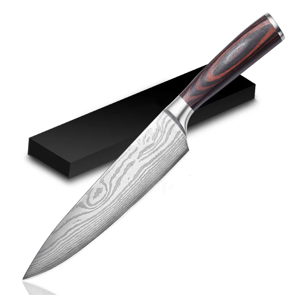 

2021 trend  German High Carbon damascus Stainless Steel Kitchen Chef's Knife with wood Handle, Customized color acceptable