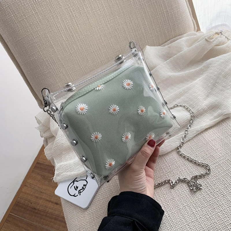 

2021 New Korean Simple Mini Pvc Clear Jelly Chain Shoulder Crossbody Phone Bag