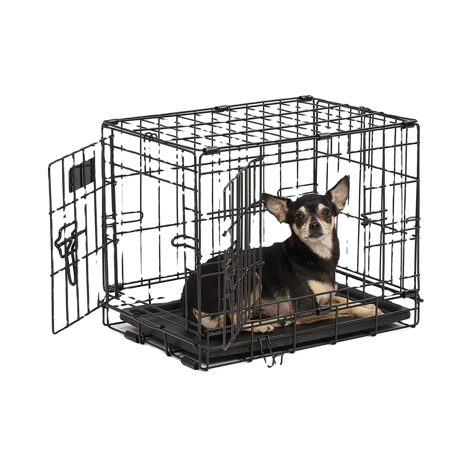 

Pet Kennel Cage Cat Dog Folding House Cages Steel Crate Animal Playpen Wire Metal Set-up And Fold-down In Seconds Pet Home, Black