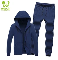 

Men's Solid Navy Casual Tracksuit Long Sleeve Full-Zip Running Athletic Gym Jogging Working Sports Hooded Jacket and Pants Set