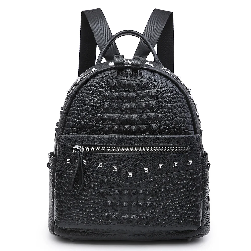 

2020 New Fashion Rivet Backpack Genuine Leather Crocodile Backpack Ladies Designer Bags for Women