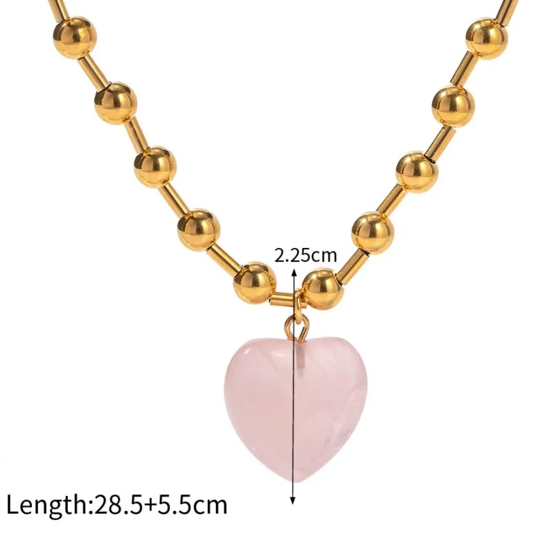 

Hip Hop Punk Dainty Gold Bead Chain Heart Shape Crystal Pendant 18K Gold Plated Stainless Steel Necklace