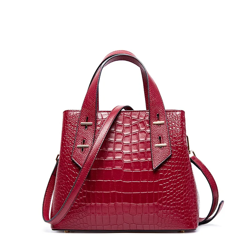 

TS4017 2020 china products genuine leather handbags crocodile pattern leather women's big bag shoulder slung portable ladies bag