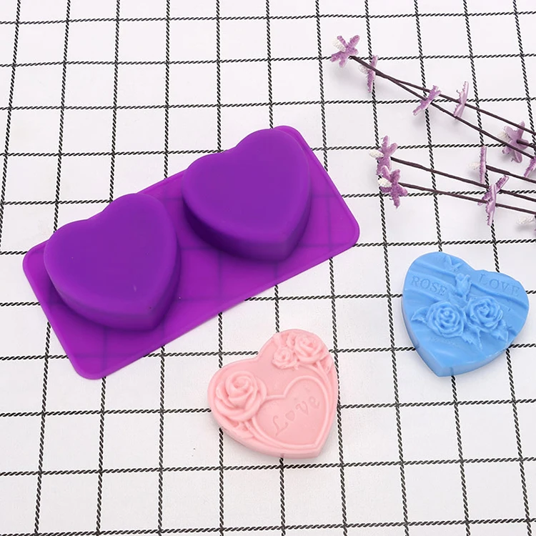 

3D 2 Bar Heart Silicone Molds Food Grade Fondant Cake Mold DIY Soap Making Kit Epoxy Resin Candle Molds Kitchen Tools Kit Ship