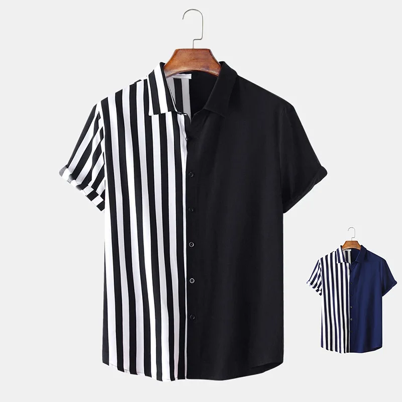 

Dropship designer mens clothing shirts stylish polo short sleeve Striped button up 2021 summer casual shirts for men, Blue dark blue women designer shirts for men 2020