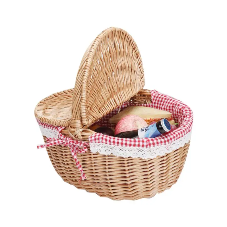

Home Decoration Rustic Customized Willow Gift Basket With Handles, Red/white