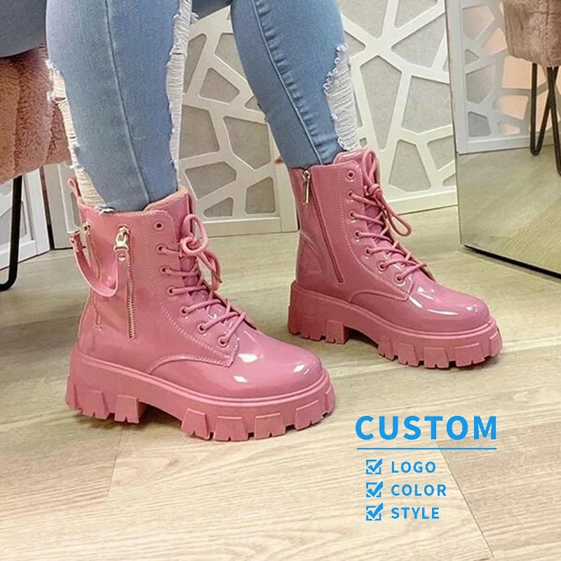 

Ladies Boots Shoes Ankle Boot Female Autumn Designer Thick Bottom Round Toe Lace Up British Fashion Plus Size 2021 Winter botas
