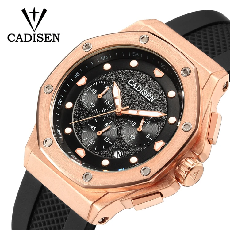 

CADISEN 9058 G Mens Watch Sport Chronograph Silicone Strap Quartz Army Military Watches Men Brand Luxury Male Relogio Masculino